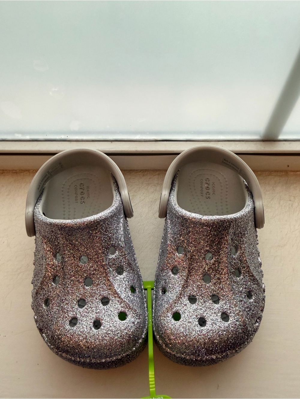 CROCS Kids Glitter Clogs in Silver